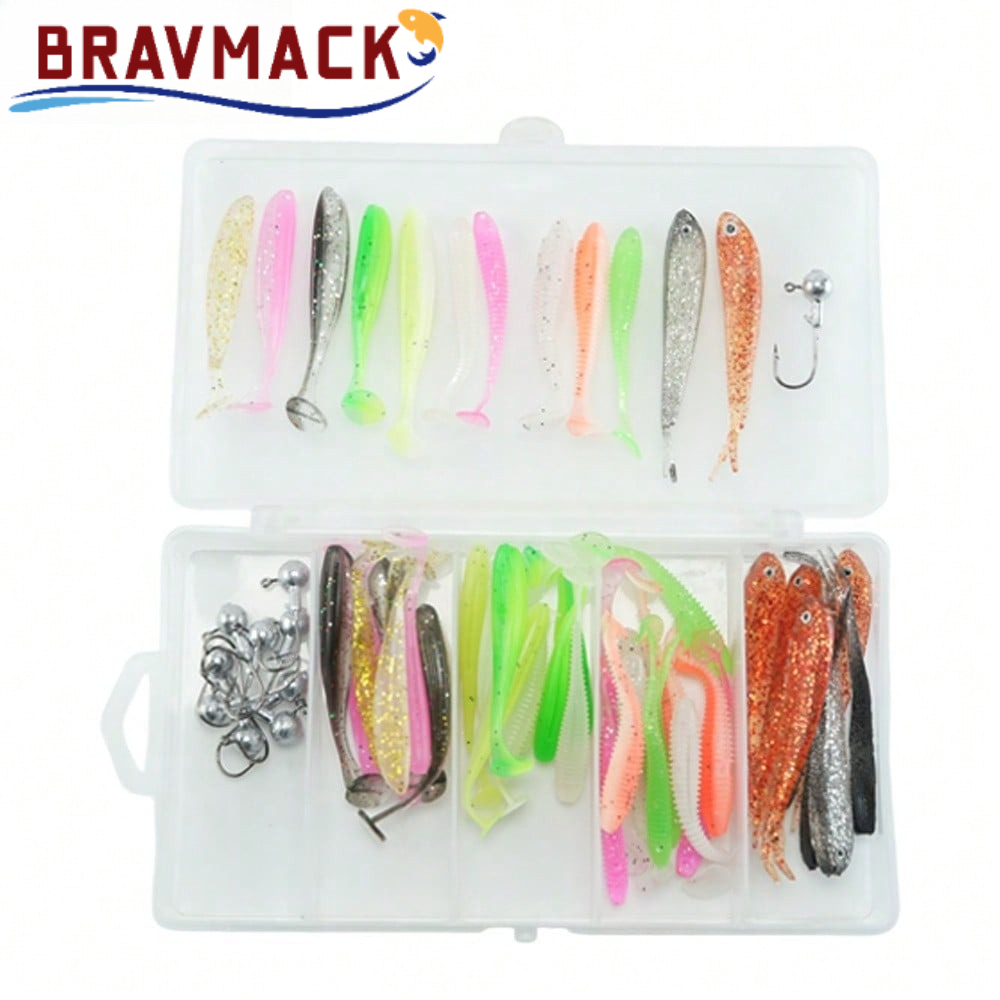 Fishing Lure Box - BRAVMACK 61pcs Box Jig Head Soft